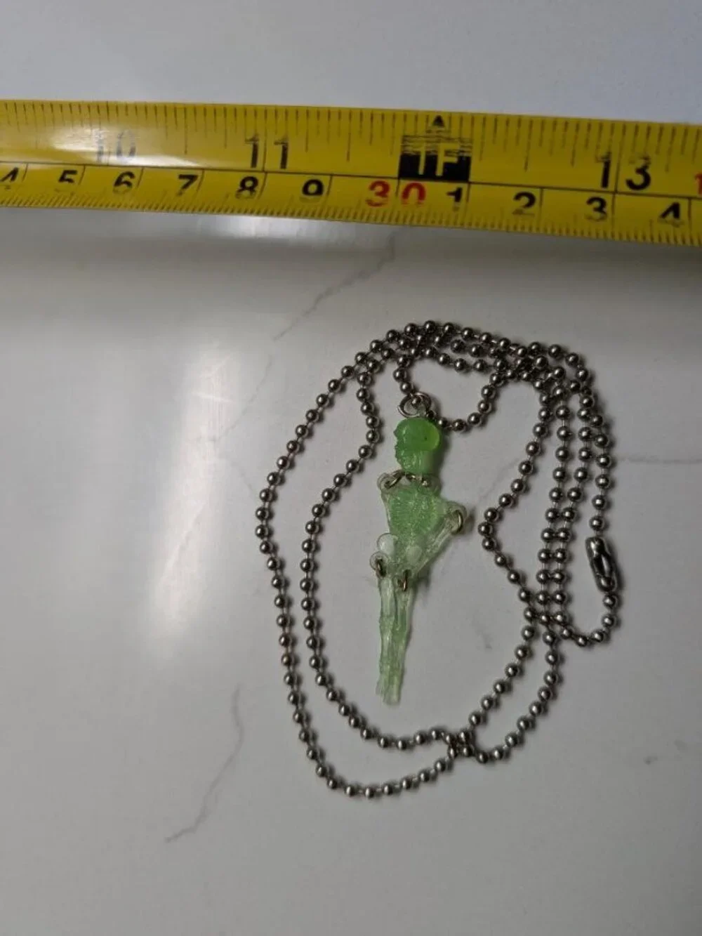 Halloween Large Vintage Articulated Green Skeletor Pendant Necklace